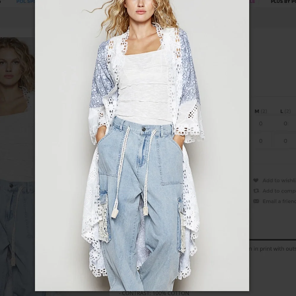 POL “Aruba” POL Vintage Washed Long Open Cardigan with Lace Detail Cover up 10_2